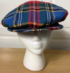Vintage Town Talk Tartan Plaid Adjustable Newsboy Cabbie Hat w/Snap OSFM